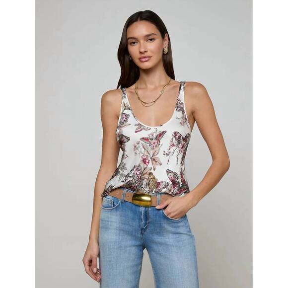 L'AGENCE Tops - NEW L'AGENCE eddie tank in white multi small butterfly jungle
